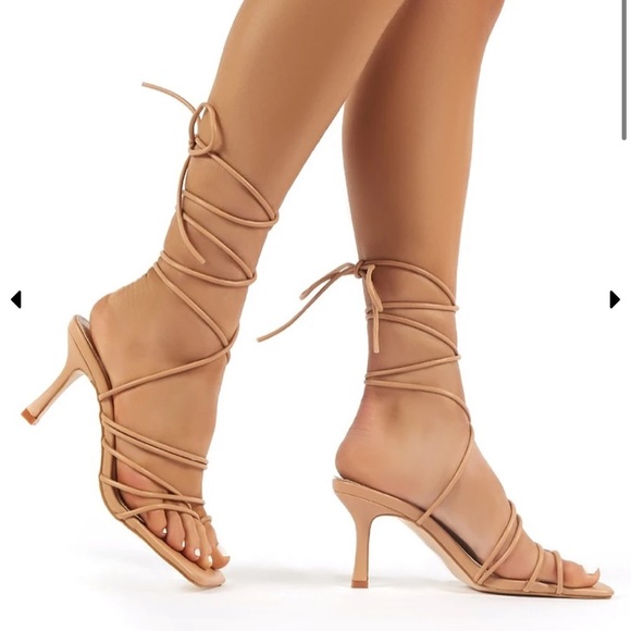 Public Desire Shoes - Public Desire CABO NUDE STRAPPY LACE UP HEELS